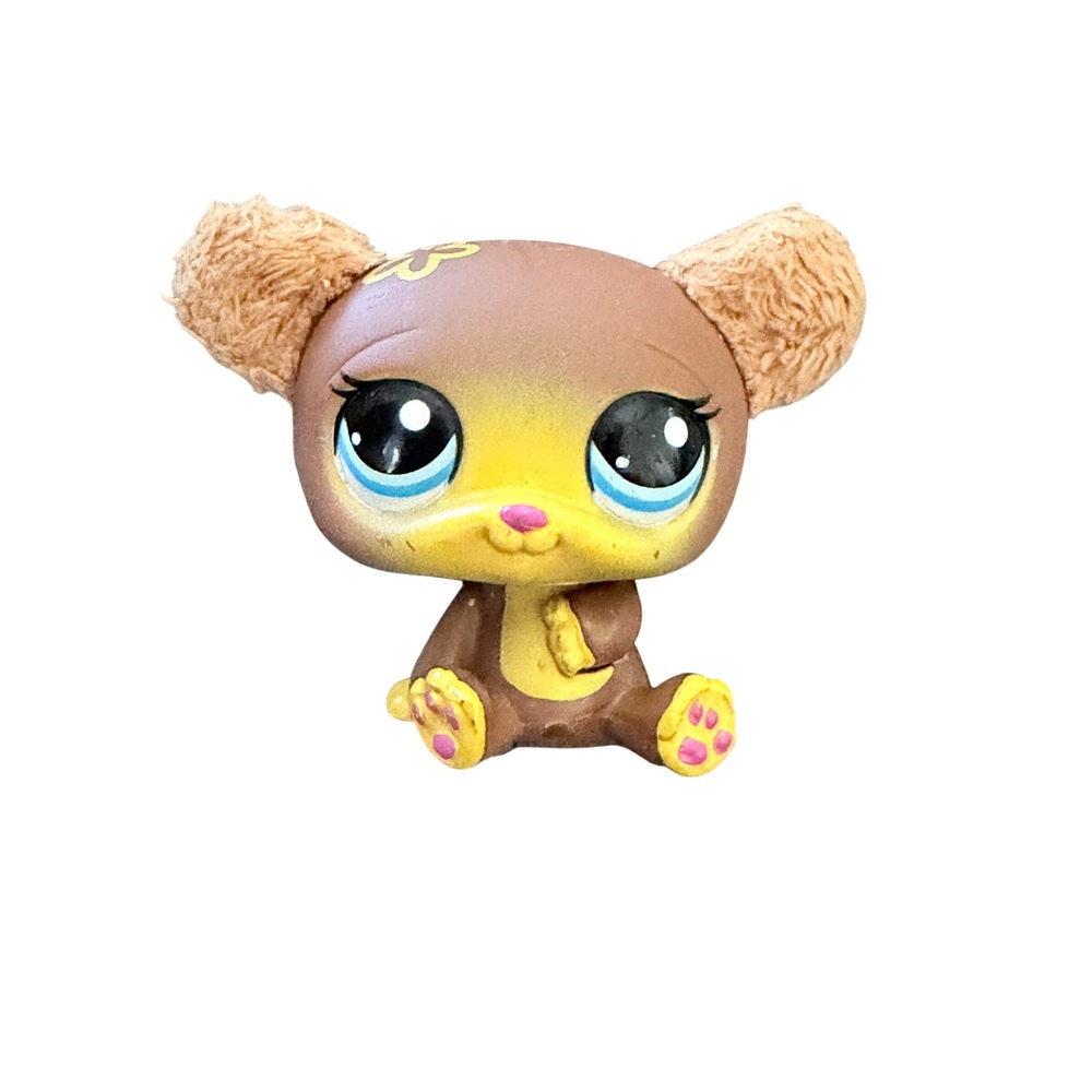 Littlest Pet Shop Bear Brown Fuzzy Ears Yellow Flower Hasbro LPS Figure